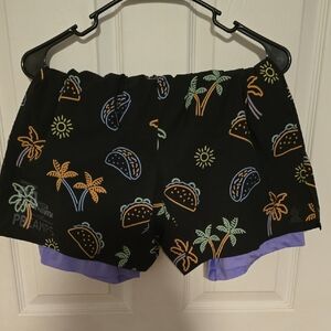 Chubbies Black Swim Trunks with Colorful Tropical Print